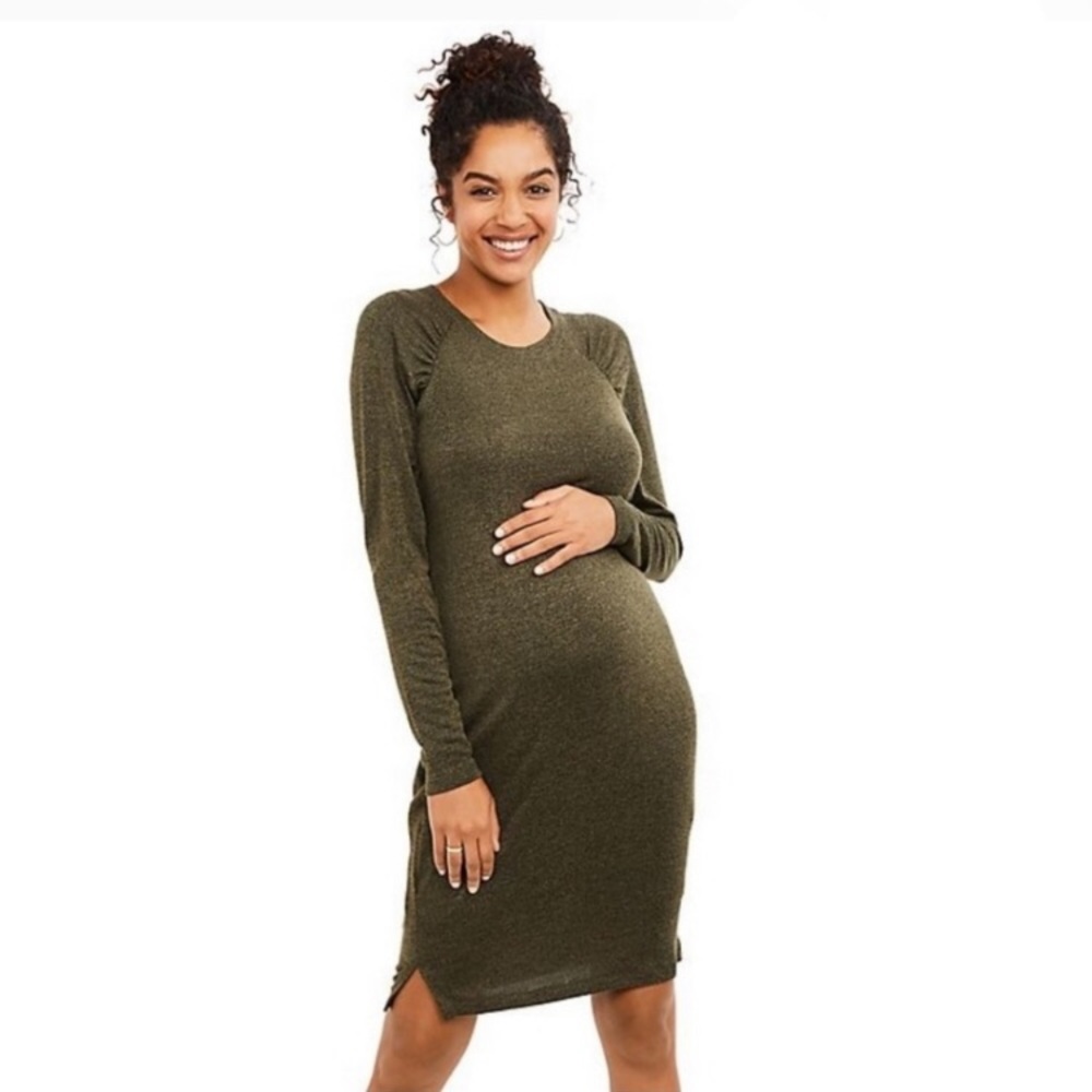 Motherhood Maternity sweater dress size L 10 12 14 olive green